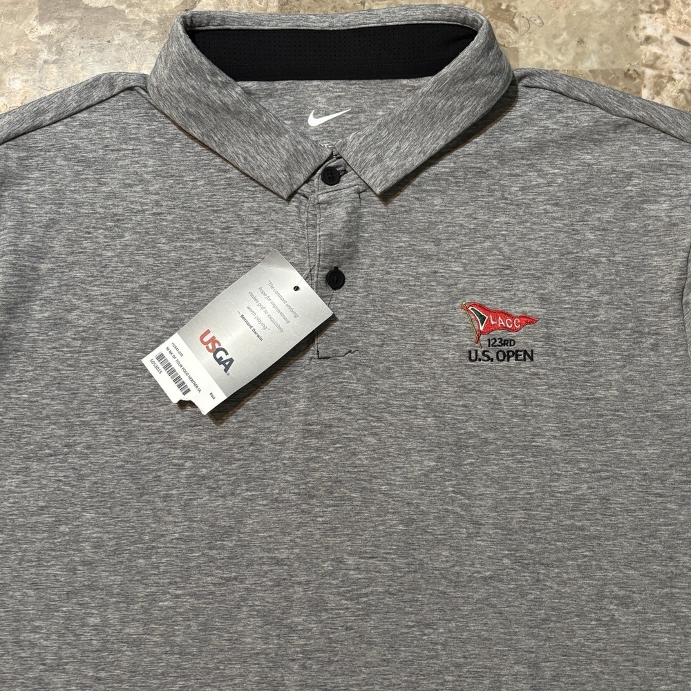 Nike Golf Polo Shirt Mens Large Grey LACC US Open Short Sleeve Performance